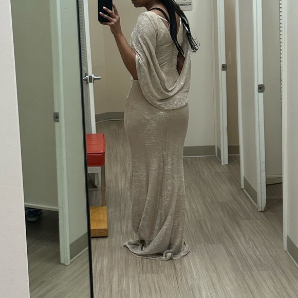 PETITE "CELINE" BOAT NECK CRINKLE GOWN - Picture 7 of 8